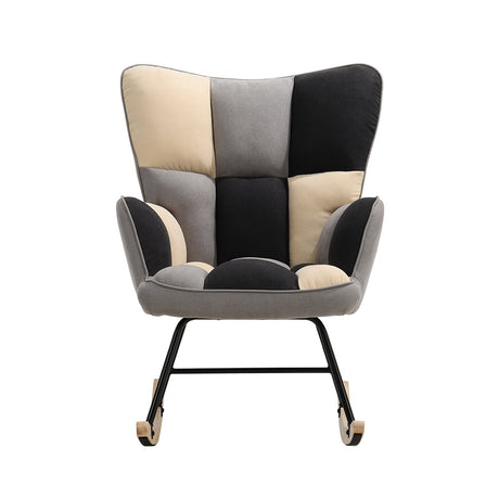 Elegant Rocking Chair Linen Upholstery Button Tufted Comfortable Seat