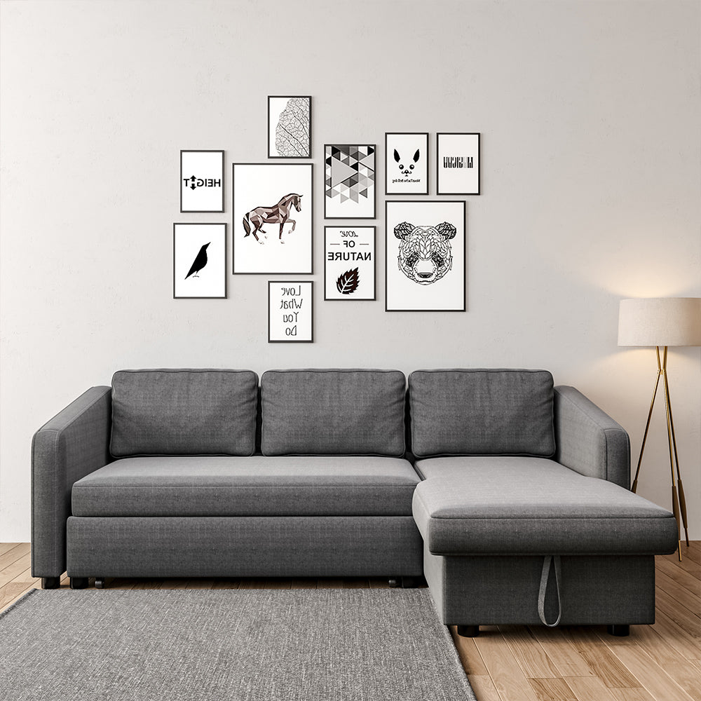 Dark Grey 3 Seater L Shaped Sofa Bed with Storage Pull Out Fabric