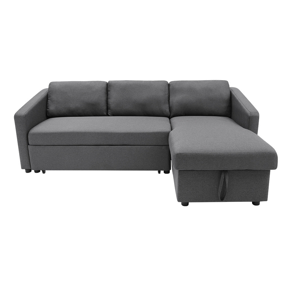 Dark Grey 3 Seater L Shaped Sofa Bed with Storage Pull Out Fabric