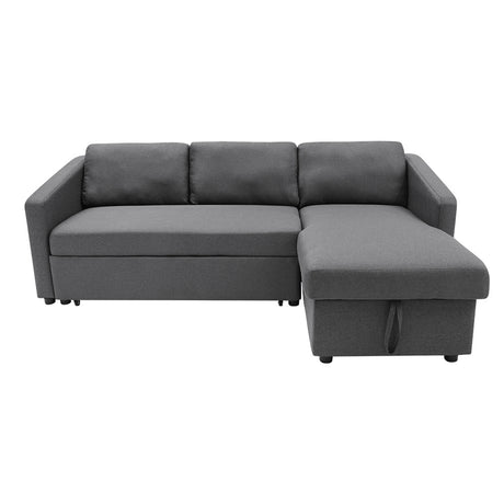 Dark Grey 3 Seater L Shaped Sofa Bed with Storage Pull Out Fabric