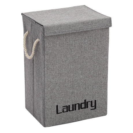Grey Foldable Linen Laundry Basket Retro Design Hemp Handles