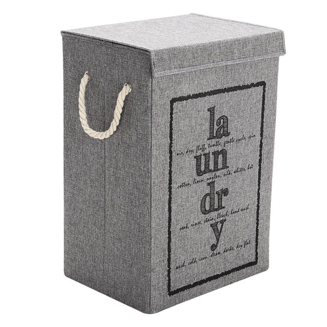 Lidded Foldable Laundry Basket Linen Fabric Grey with Handles