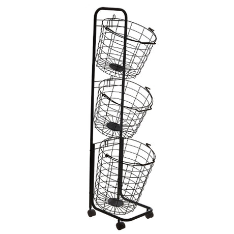 3 Tier Black Laundry Basket with Wheels Metal Rolling Storage Organiser