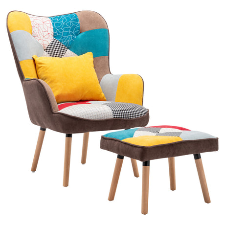 Wingback Armchair with Footstool Modern Velvet Reading Chair