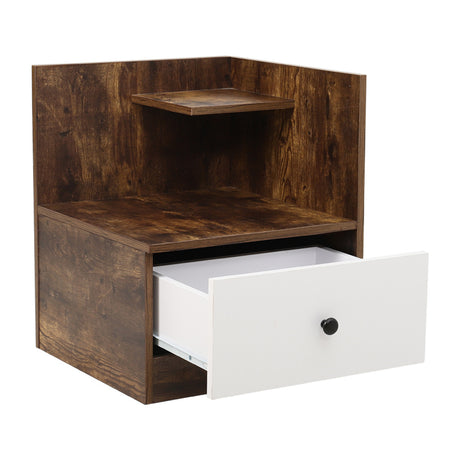 Urban Style Wooden Nightstand Bedside Table with Drawer and Open Shelves