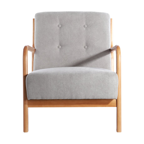 Light Grey Tufted Linen Buttoned Armchair Cushioned Seat Sturdy Frame