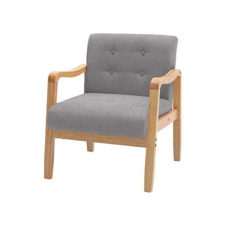 Modern Linen  Fabric Buttoned Armchair Ergonomic Accent Chair with Rubberwood Frame