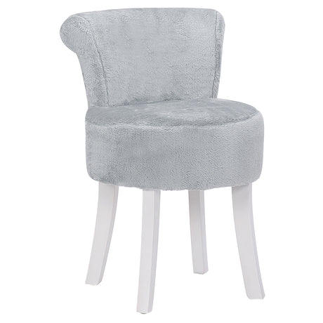 Elegant Shaggy Plush Vanity Stool with Low Back with Wooden Legs