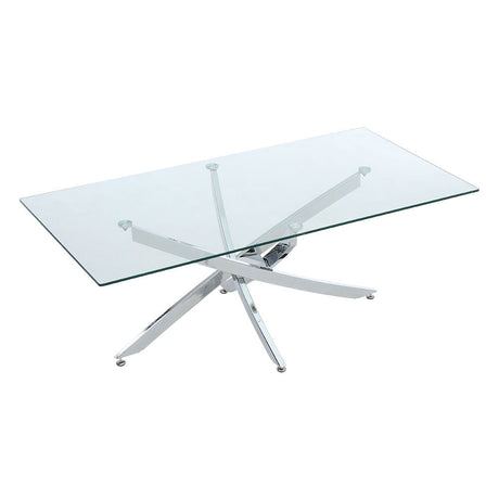 Modern Rectangle End Table Tempered Glass Top Chrome Legs Side Table