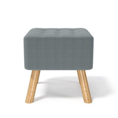 Linen Footstool Seat Square Pine Wooden Leg Cushioned