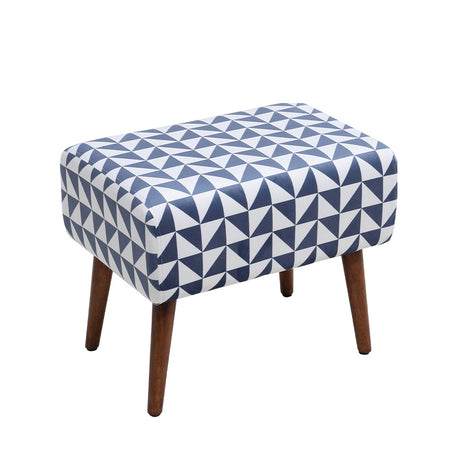 Mid-century Linen Footstool with Walnut Legs Multifunctional Seat Side Table
