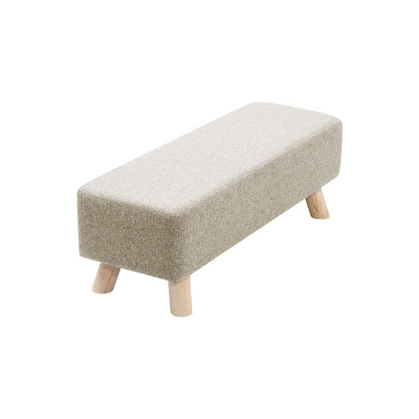 Tofu Shape Pine Wood Linen Rectangular Footstool with Solid Wooden Legs