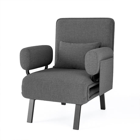 Grey Convertible Single Sofa Bed with Pillow and Side Pocket
