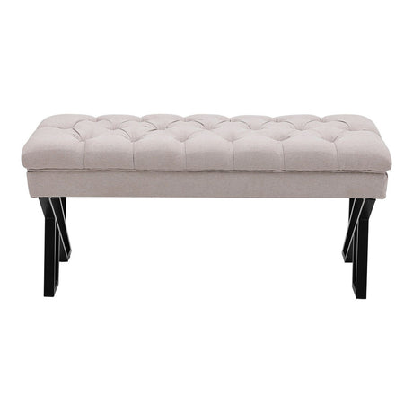 Mid Century Style Linen Bench with Button Tufting Extra Seating