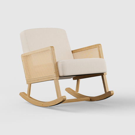 Solid Wood Rocking Chair with Cushions Rattan Armrest Rocker