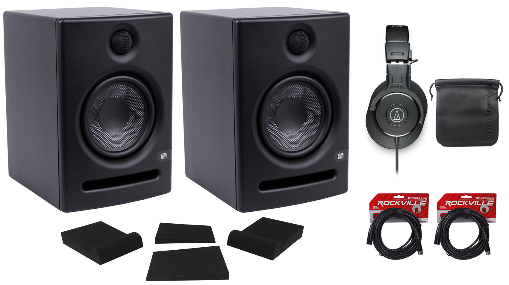 (2) Presonus Eris E5 High-Def 2-way 5.25" Studio Monitors+Headphones+Pads+Cables