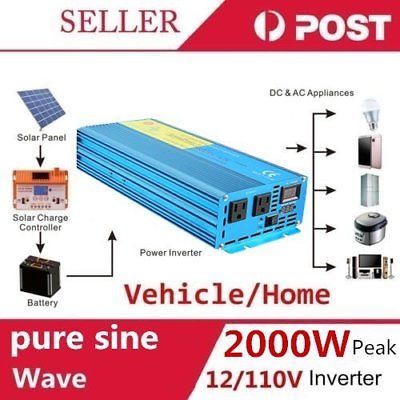 1000W Car Power Inverter 12V DC to 110V AC Pure Sine Wave Inverter Solar DHL XP