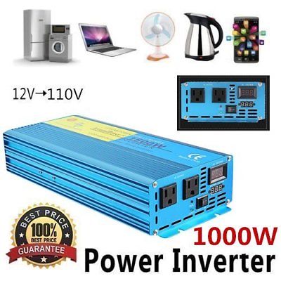 1000W Pure Sine Wave DC 12V to AC 110V Car Power Inverter Transmitter Charger Q@