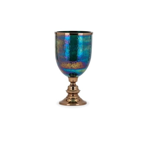 17.75” Green and Bronze Astra Oversided Hurricane Glass Pillar Holder - 33407420