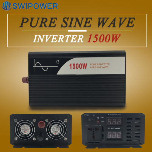 1500W car inverter pure sine 12v/24v/48v dc to ac 100v/120v/220v cooling fan LED