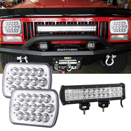 12 INCH LED Work Light Bar + 7×6 Headlights Bumper Jeep Cherokee XJ YJ 86-95