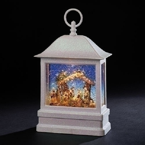 11” White Rectangle Holy Family Swirl Lantern B/O LED - 33387545