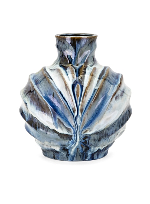 11" Medium Seashell Inspired Pearl Waves Ceramic Vase - 32820609
