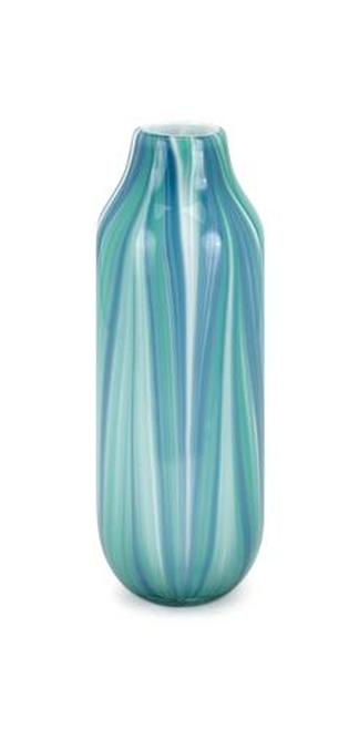 13" Glossy Blue and White Rafia Small Tabletop Glass Vase - 32822614
