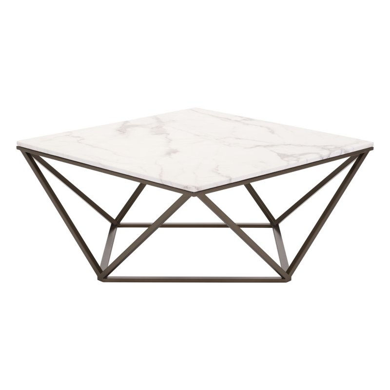 ZUO Tintern Faux Marble Top Coffee Table in Stone and Antique Brass