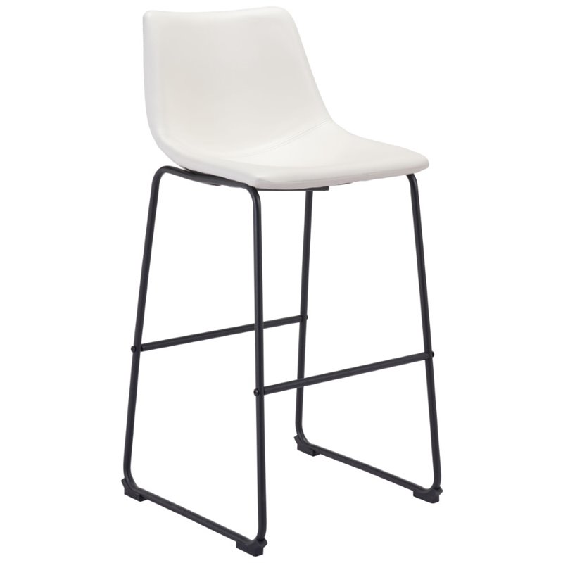 Zuo Smart Faux Leather Bar Stool in Distressed White