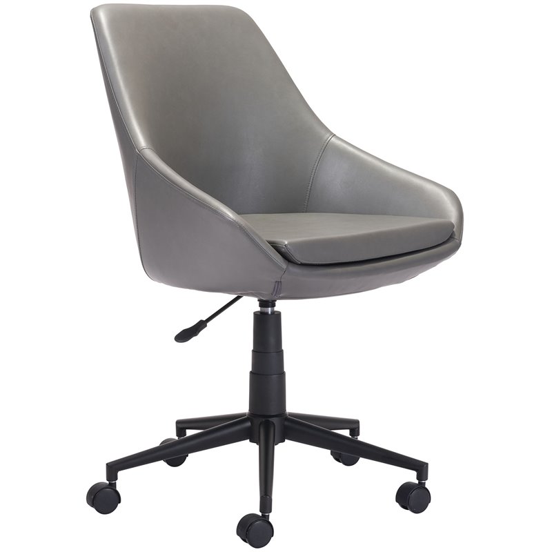 Zuo Powell Faux Leather Swivel Office Chair in Gray