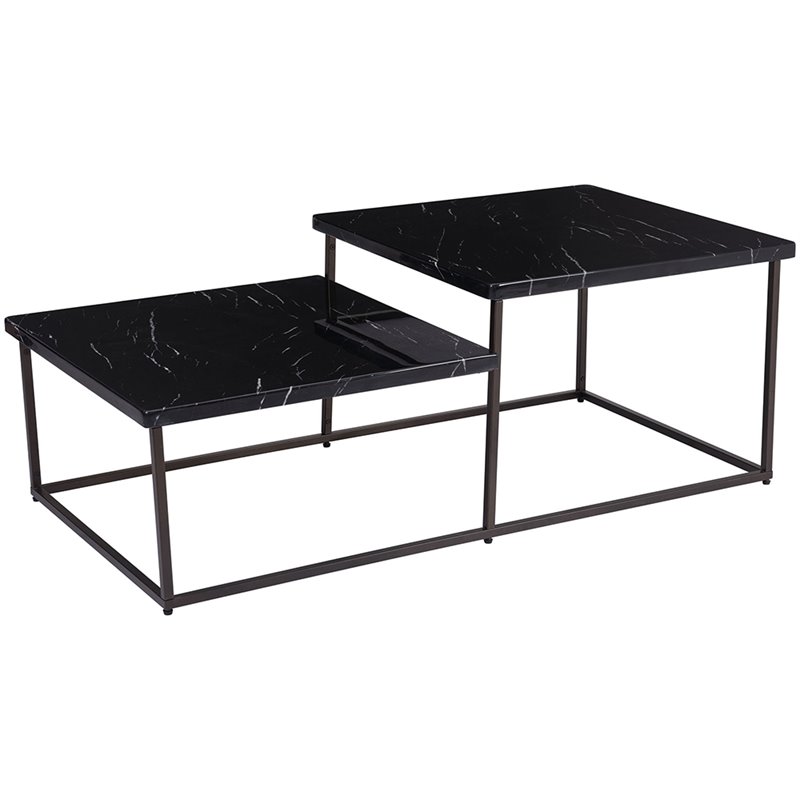Zuo Stanton 2 Tier Faux Marble Top Coffee Table in Black
