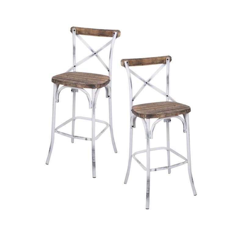 (Set of 2) 43" Bar Stool in Walnut and Antique Whit