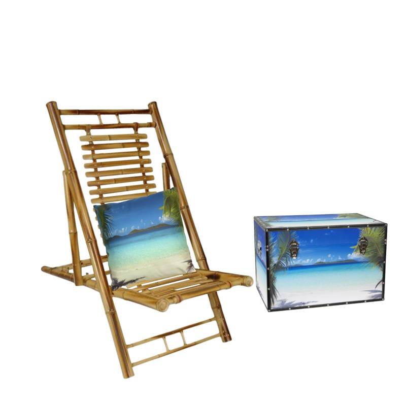 (Set of 3) Beach Lounge Chair with Trunk and Throw Pillow