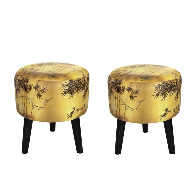 (Set of 2) Gold Bamboo Stools