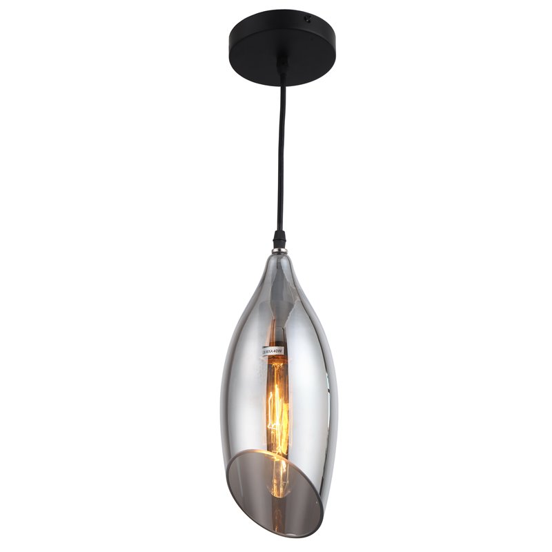 1 Light Incandescent Pendant Blk Finish w/Smoke Glass