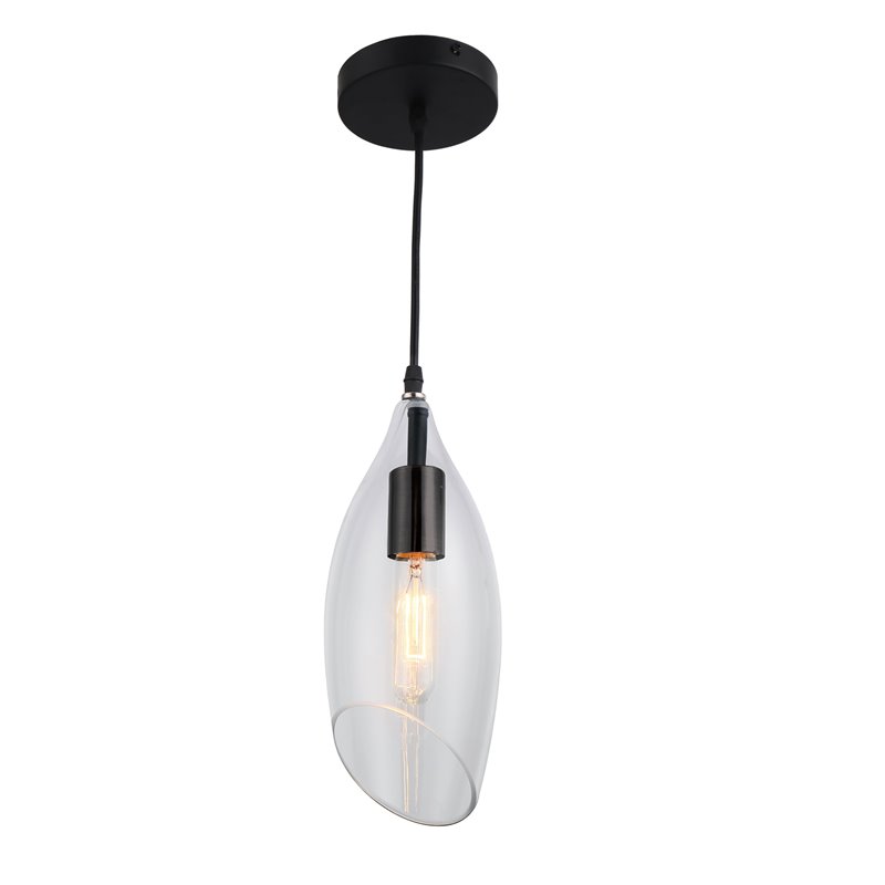 1 Light Incandescent Pendant Blk Finish w/Clear Glass