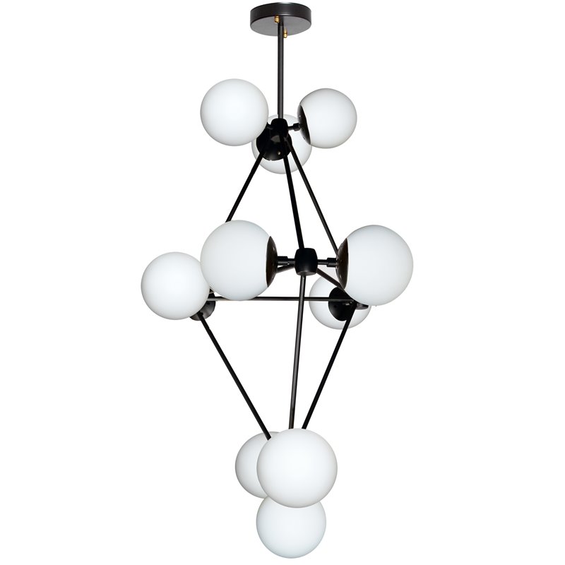 12 Light Chandelier Black Finish w/White Glass Balls