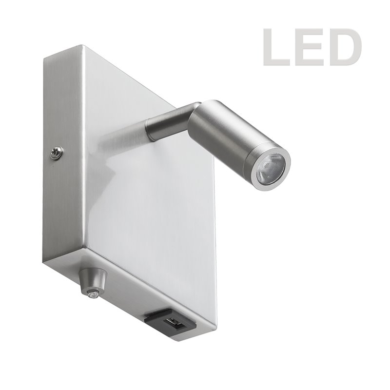 1 Light LED Wall Sconce with USB Port Satin Chrome