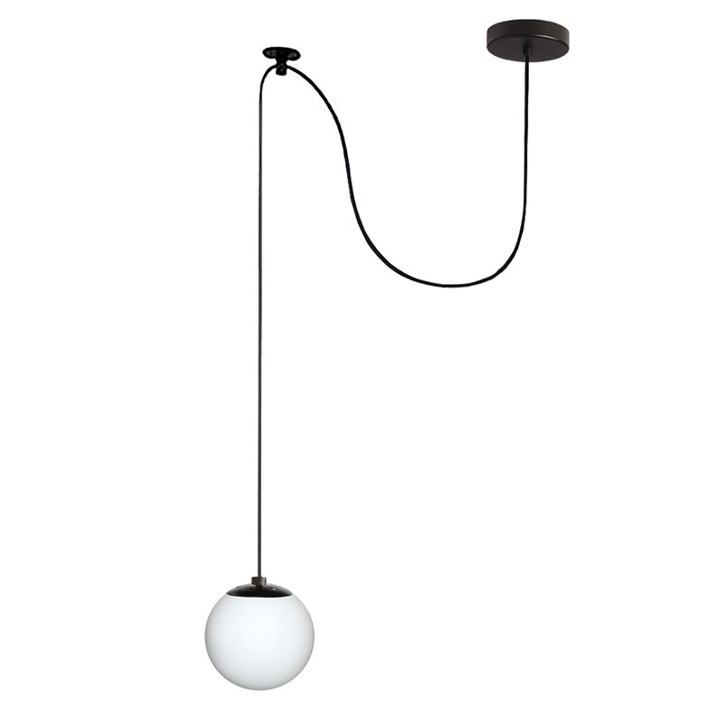 1 Light Pendant Black Finish w/White Glass