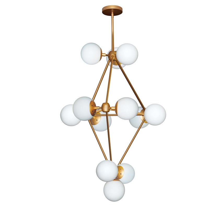 12 Light Chandelier Gold Finish w/White Glass Balls