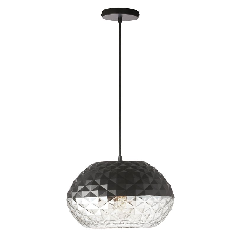 1 Light Incandescent Glass PendantClear w/Paint Blk