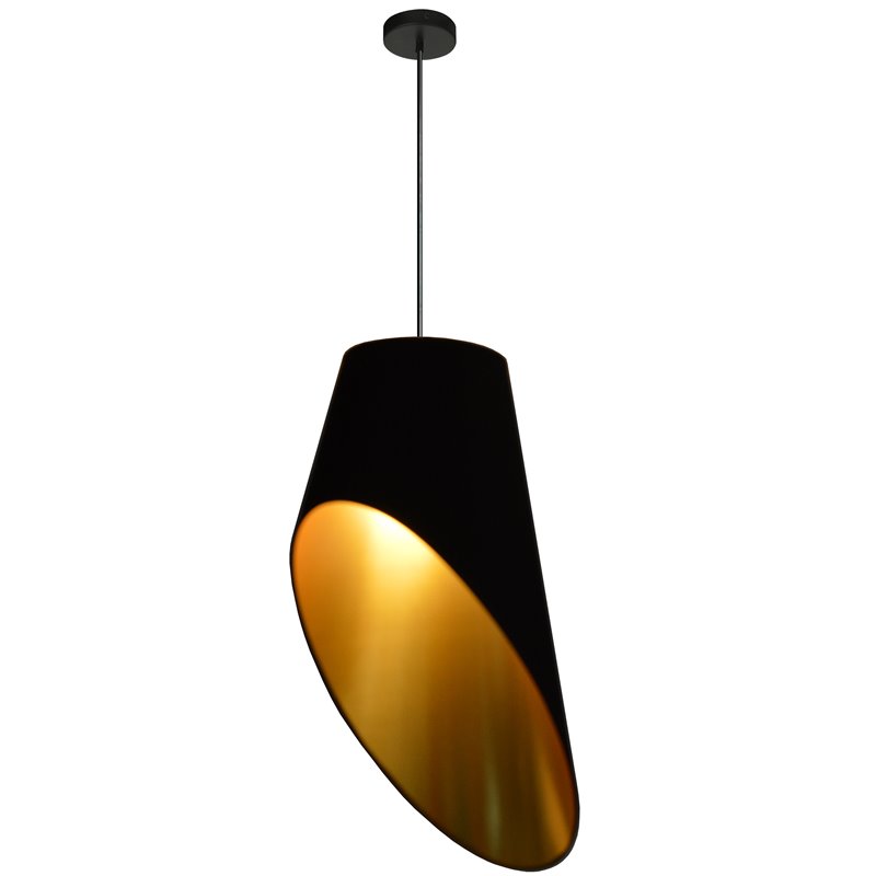 1 Light Slanted Tapered Drum Pendant Blk/Gld Shade
