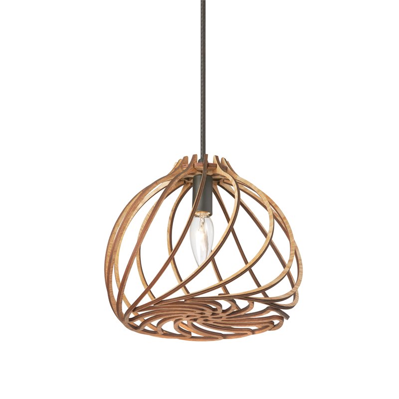 1 Light Incandescent Pendant Wood Finish