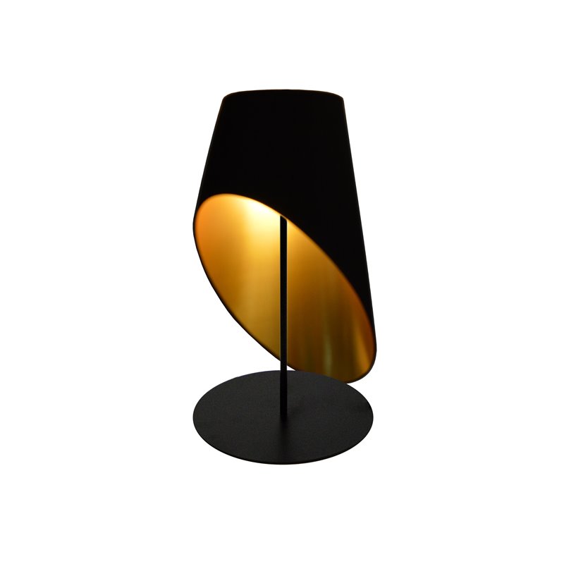 1 Light Slanted Tapered Drum Table Blk/Gld Shade