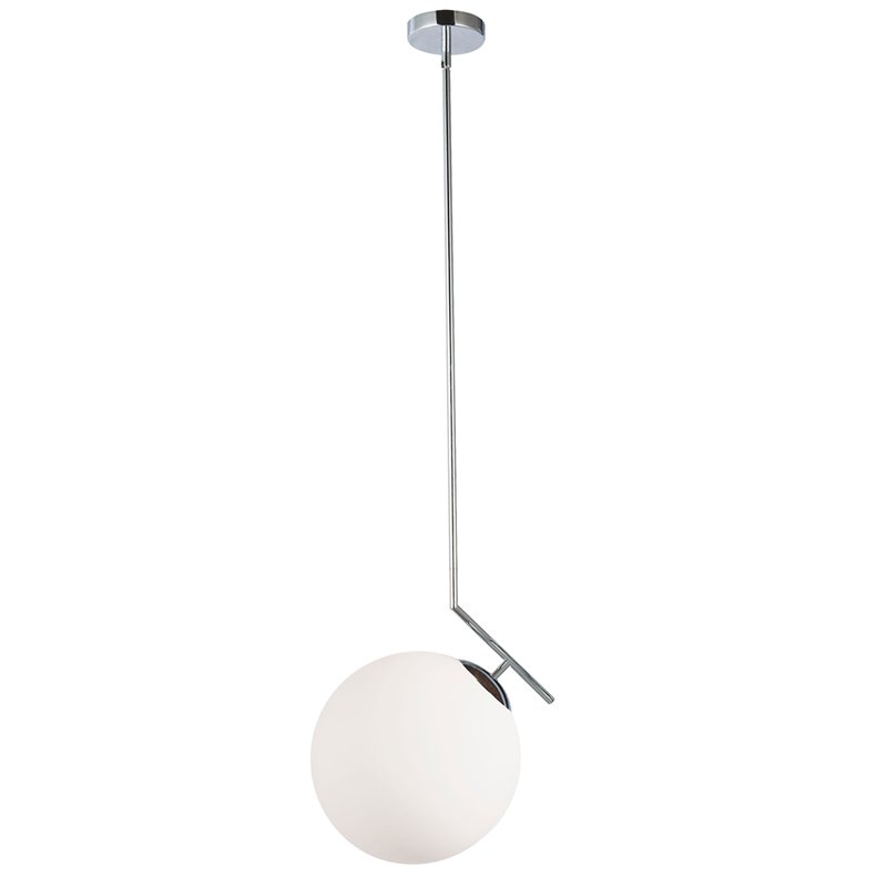 1 Light Incand White Glass Pendant PC Finish