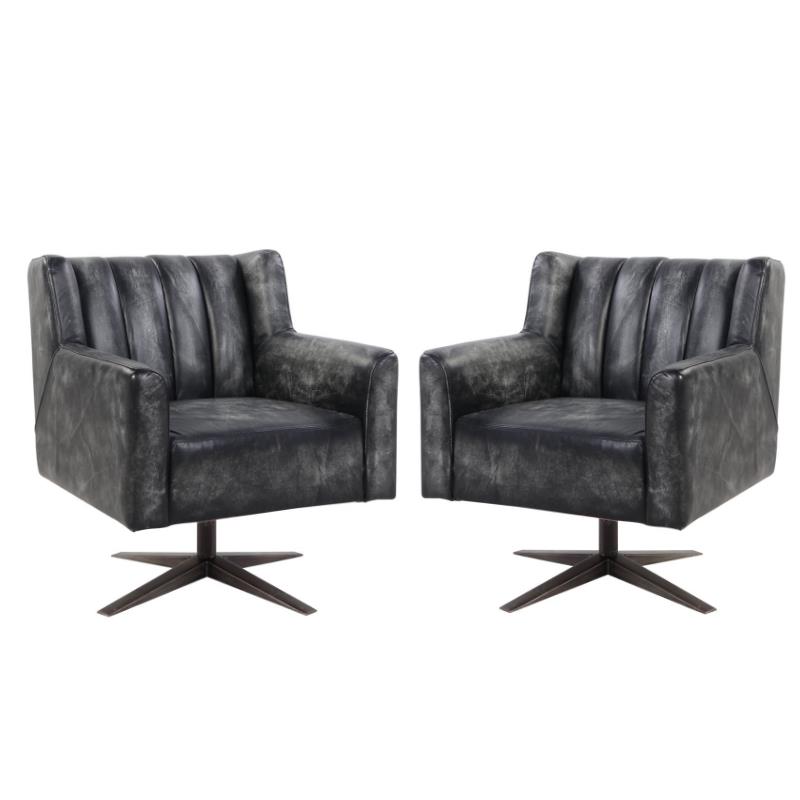 (Set of 2) Executive Office Chair in Black Top Grain Leather