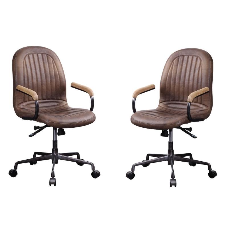 (Set of 2) Industrial Executive Office Chair in Chocolate Leather