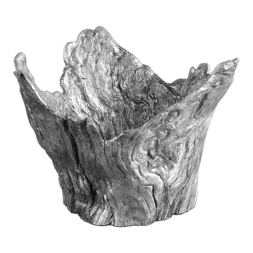 12" Tree Stump Wood Textured Silver Bowl - 33378149