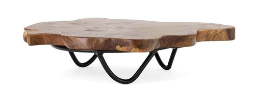 12.5" Teak Wood Serving Tray with on an Iron Base - 33407771